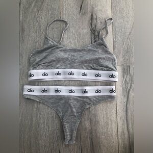 ALO Yoga Gray Logo Elastic Bralette & Thong Set